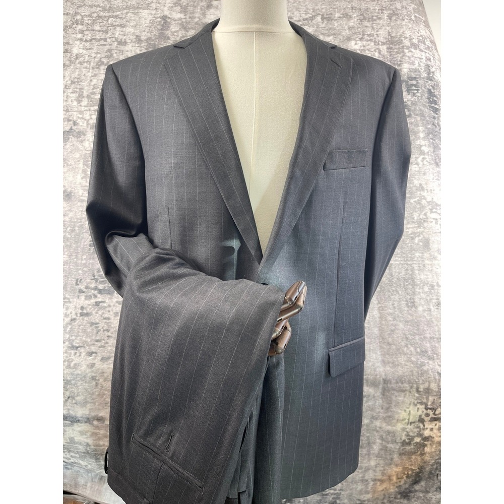 Brooks Brothers 1818 Madison Men 46L Wool Saxxon Suit Pinstripe Gray Preppy
